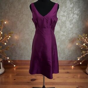 Ann‎ Taylor Womens Purple 100% Silk Sleeveless V-Neck Bow Back Cocktail Dress 6